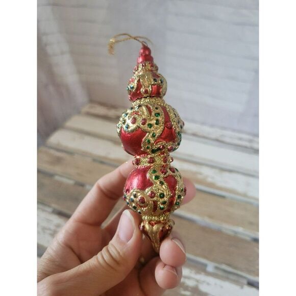 Red Gold Victorian ornament beaded Xmas tree - Picture 2 of 8
